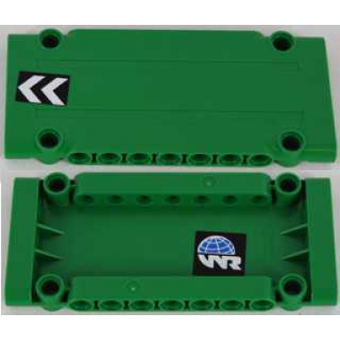 green technic panel plate 5 x 11 x 1 with black and white chevrons on outside and globe and white wr world racers logo on inside right pattern stickers - set 8864