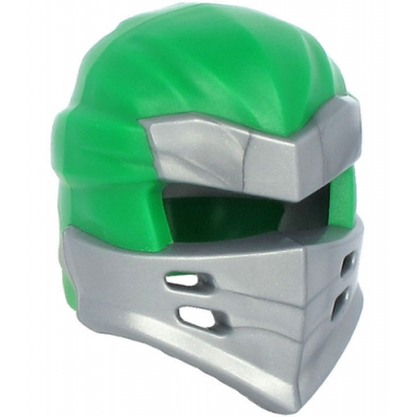 green minifigure headgear ninjago wrap type 7 with 4 slits on front with molded flat silver armor pattern