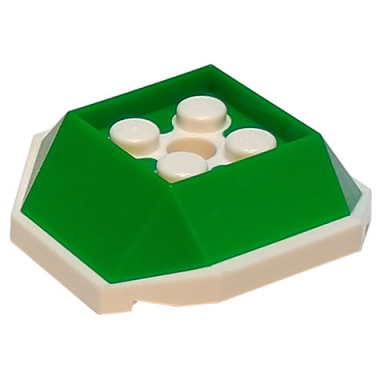 green shell with 4 recessed studs and hole with molded white bottom pattern