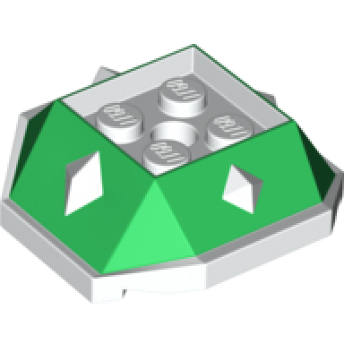 green shell with 4 recessed studs and hole with molded white bottom and spikes pattern