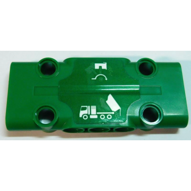 green technic panel plate 3 x 7 x 1 with white garbage truck tipping diagram and curved arrow pattern sticker - set 42167