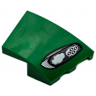 green wedge 3 x 2 right no studs with aston martin car headlight black outline white and silver stripes and 2 bulbs pattern