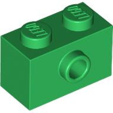 green brick modified 1 x 2 with stud on side
