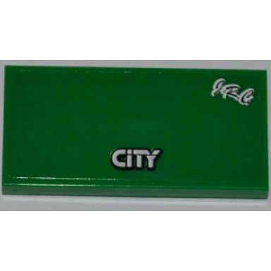 green tile 2 x 4 with city and j.r.c pattern sticker - set 4203