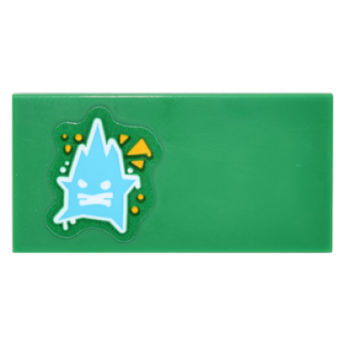 green tile 2 x 4 with angry medium azure crystal creature pattern on end sticker - set 41234