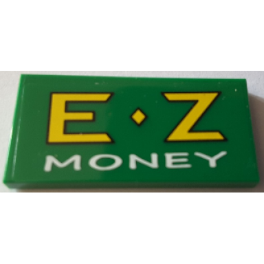 green tile 2 x 4 with e z money pattern sticker - set 71016