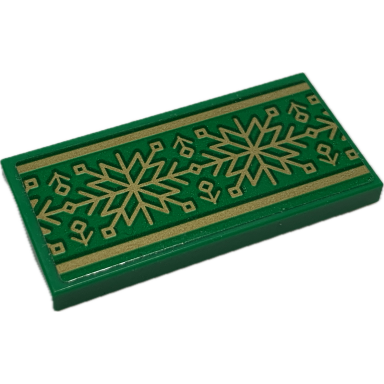green tile 2 x 4 with holiday gift ribbon with gold christmas decoration pattern sticker - set 40494
