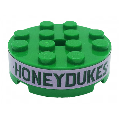 green brick round 4 x 4 with hole with dark green honeydukes on bright pink background pattern sticker - set 76388