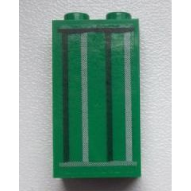 green panel 1 x 2 x 3 with side supports - hollow studs with black and light gray vertical stripes pattern sticker - set 9486