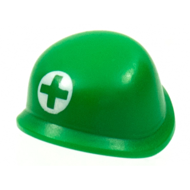 green minifigure headgear helmet army with cross in white circle pattern medic