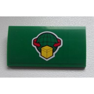 green slope curved 2 x 4 x 2 3 with bottom tubes with box and arrows and globe pattern sticker - set 60020