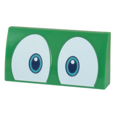 green slope curved 2 x 4 x 2 3 with bottom tubes with dark turquoise and dark blue eyes on white background pattern super mario big spike