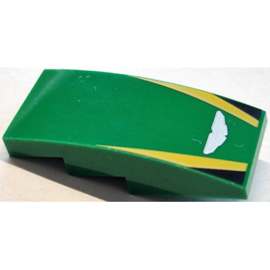 green slope curved 4 x 2 with silver and white aston martin logo yellow stripes black triangles pattern