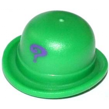 green minifigure headgear hat bowler with dark purple question mark small pattern