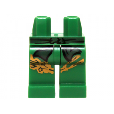 green hips and legs with dark green belt and black markings and gold dragon tail pattern