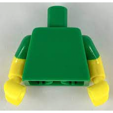 green torso plain yellow arms with molded green short sleeves pattern yellow hands