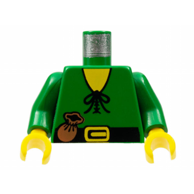 green torso castle forestman shirt with laces black belt with buckle brown pouch yellow neck pattern green arms yellow hands