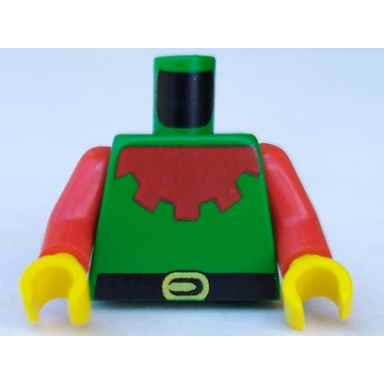 green torso castle forestman with red collar black belt and yellow buckle pattern red arms yellow hands