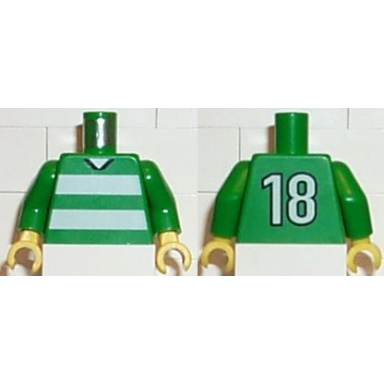 green torso soccer uniform shirt with white horizontal stripes neck and number 18 on back pattern green arms yellow hands