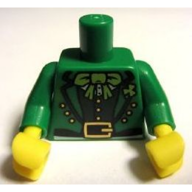 green torso suit jacket with dark green vest lime bow tie and gold belt buckle pattern green arms yellow hands