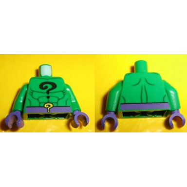 green torso batman black question mark on chest and yellow question mark on dark purple belt pattern green arms dark purple hands