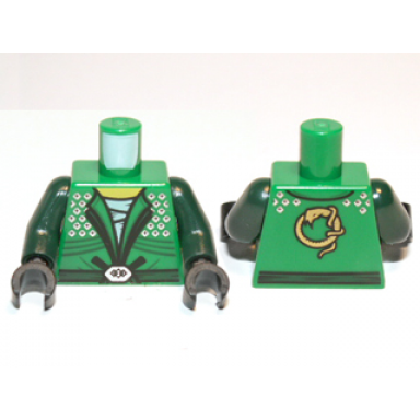 green torso ninjago belt and silver diamonds front and golden snake back pattern dark green arms black hands