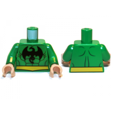 green torso muscles outline with dragon pattern iron fist green arms light nougat hands