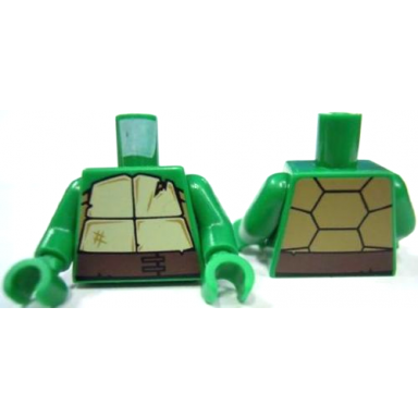 green torso tan and dark tan turtle shell with crack dark brown belt pattern green arms green hands