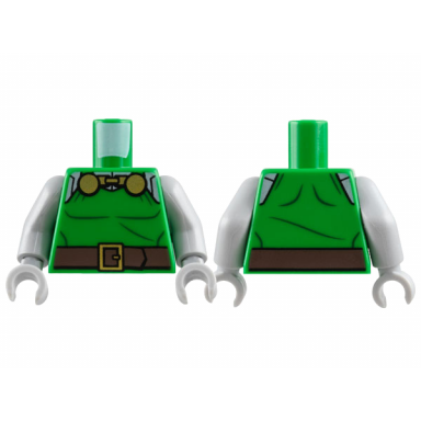 green torso tunic with gold circle clasps dark brown belt with buckle light bluish gray shoulders and neck pattern light bluish gray arms light bluish gray hands