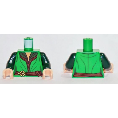 green torso lotr elven robe over dark green female shirt gold buckle pattern dark green arms light nougat hands