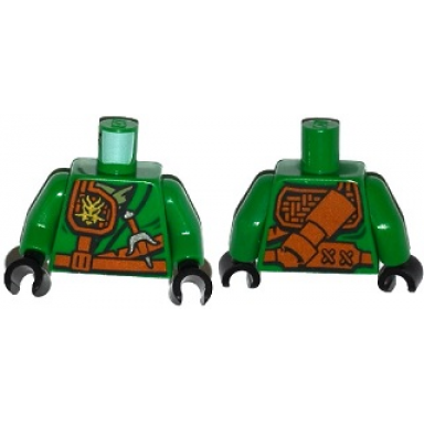 green torso ninjago robe with belt knife scabbard and gold dragon head emblem pattern green arms black hands