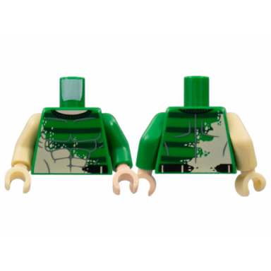 green torso spider-man gray muscles outline with dark green stripes pattern sandman green arm left tan arm right light nougat hand left tan hand right