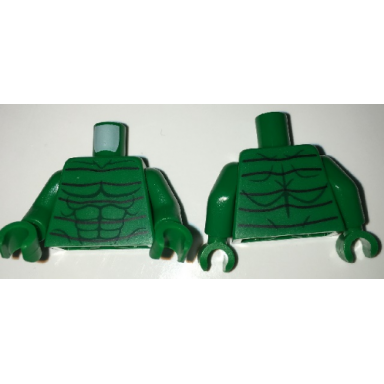 green torso spider-man bare chest with muscles and black lines front and back pattern scorpion green arms green hands