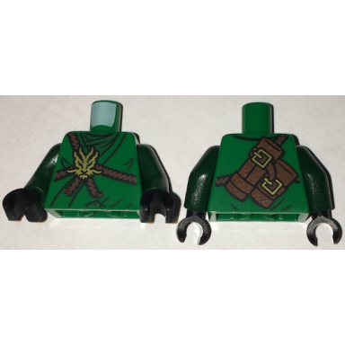 green torso ninjago brown rope gold medallion and dark green undershirt front scabbards on back pattern dark green arms black hands