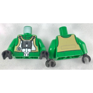 green torso sw rebel a-wing pilot with tan vest and black front panel with breathing apparatus pattern green arms black hands