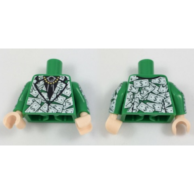 green torso suit jacket with black shirt and tie gold chain and dollar bills pattern green arms with dollar bills pattern light nougat hands