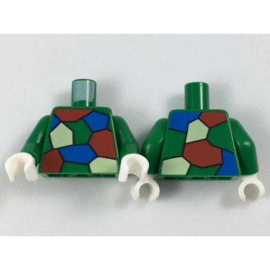 green torso red white and blue patches pattern crazy quilt green arms white hands