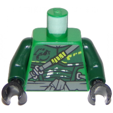 green torso ninjago armor with sash straps and pouches pattern dark green arms black hands
