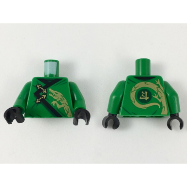 green torso ninjago robe with black hem gold clasps and dragon head pattern green arms black hands