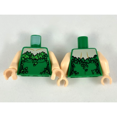 green torso female strapless top light nougat neck green and bright green leaves pattern light nougat arms light nougat hands