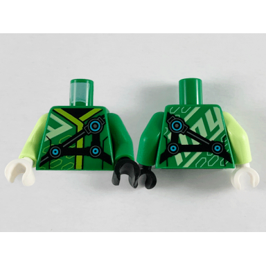 green torso robe with lime hems black straps pattern green arm left yellowish green arm right black hand left white hand right