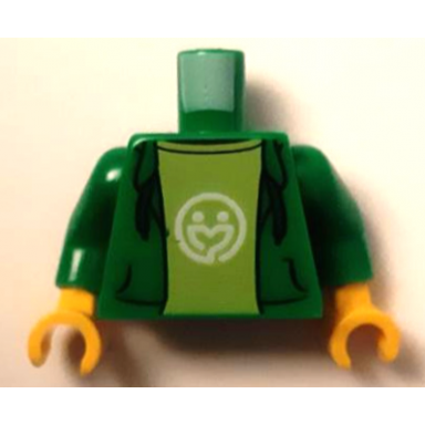 green torso hoodie open over lime shirt with white play day social logo pattern green arms yellow hands