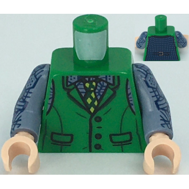 green torso batman vest sand blue shirt dark green and lime tie pattern joker sand blue arms with dark blue hexagons pattern light nougat hands