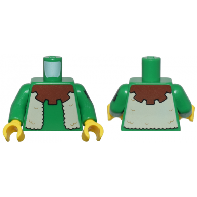 green torso forestman reddish brown collar and tan fur vest pattern green arm left with patch pattern green arm right yellow hands