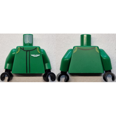 green torso racing suit with white aston martin logo and lime curved stripes on shoulders pattern green arms black hands