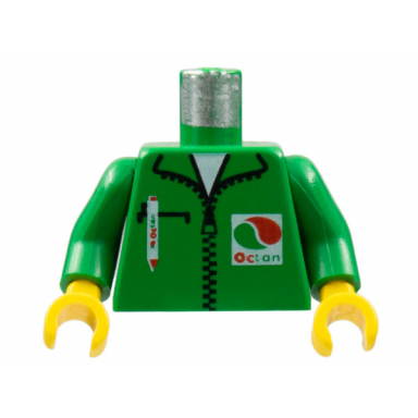 green torso octan logo jacket with pen pattern green arms yellow hands