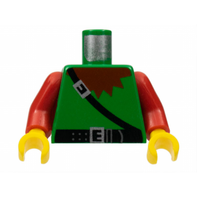 green torso castle dark forestman brown collar black belt and crossbelt silver buckles pattern red arms yellow hands
