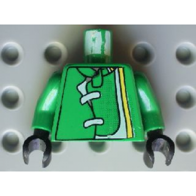 green torso racers jacket with straps white yellow stripes pattern green arms black hands