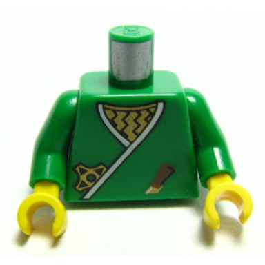 green torso castle ninja wrap dagger gold star gold zigzags pattern green arms yellow hands