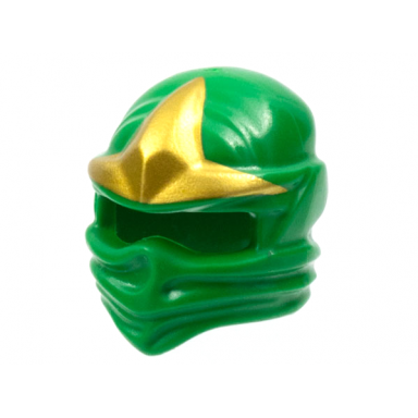 green minifigure headgear ninjago wrap with gold 3 point emblem pattern